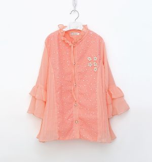 Elegant T - Pink Designer Top with Floral Attachments