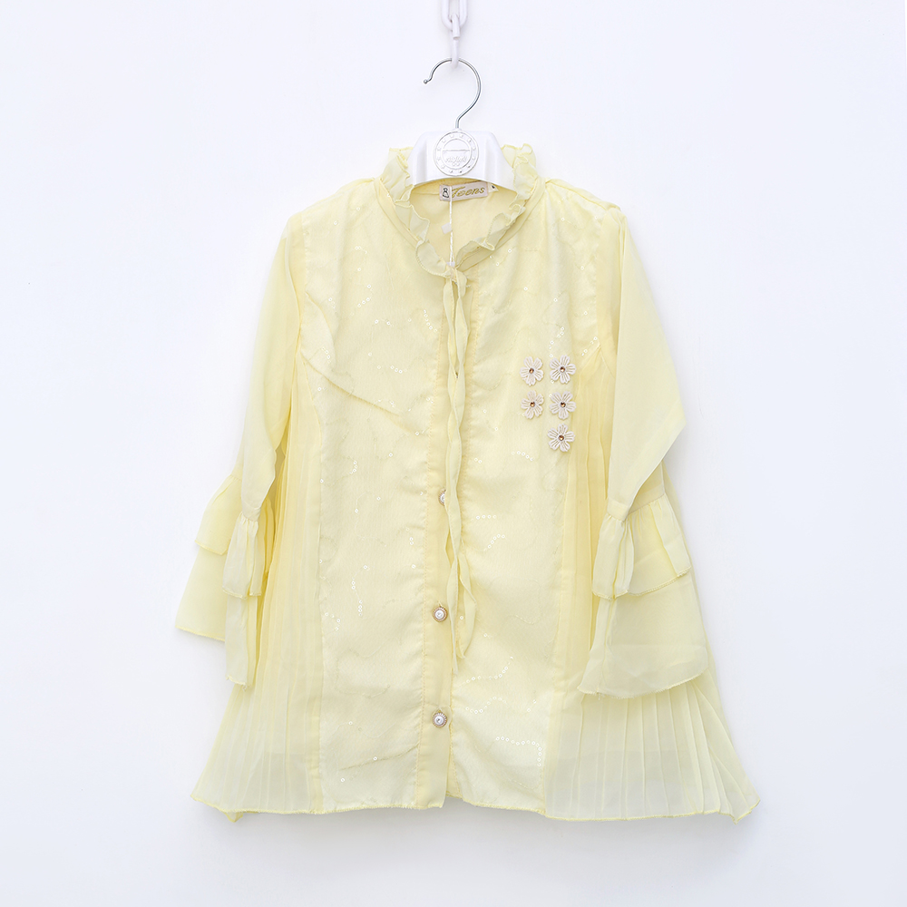 Elegant Light Yellow Designer Top with Floral Attachments